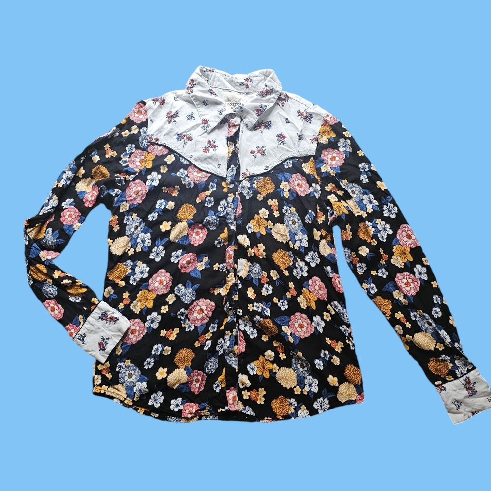 Cotton Rye outfitters double‎ floral print cottagecore rayon shirt size L